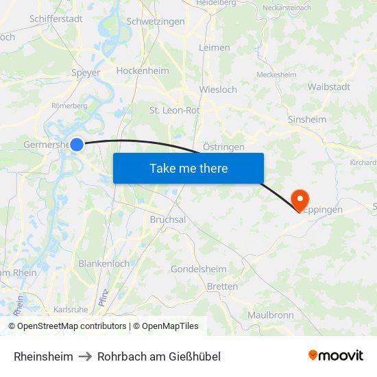 Rheinsheim to Rohrbach am Gießhübel map