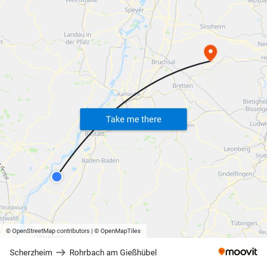 Scherzheim to Rohrbach am Gießhübel map