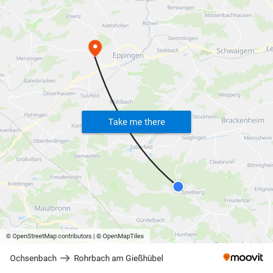 Ochsenbach to Rohrbach am Gießhübel map