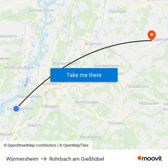 Würmersheim to Rohrbach am Gießhübel map