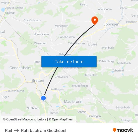 Ruit to Rohrbach am Gießhübel map