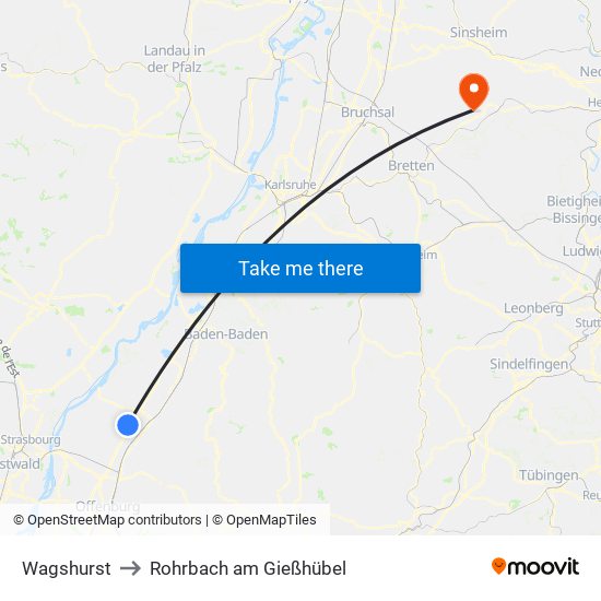 Wagshurst to Rohrbach am Gießhübel map