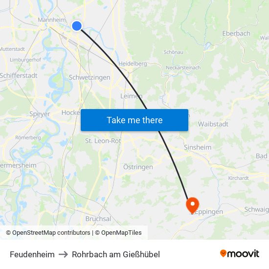 Feudenheim to Rohrbach am Gießhübel map