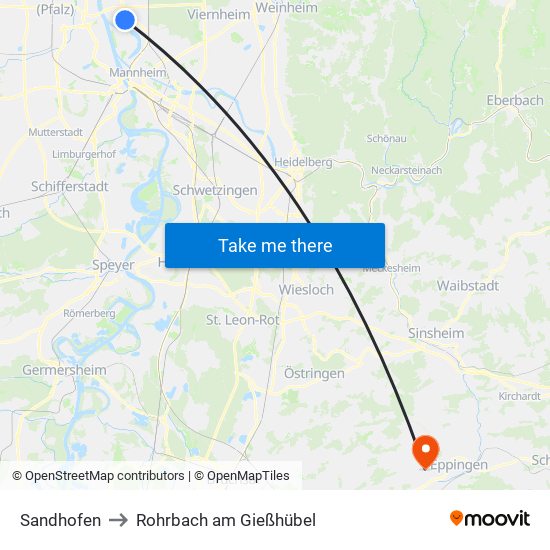 Sandhofen to Rohrbach am Gießhübel map