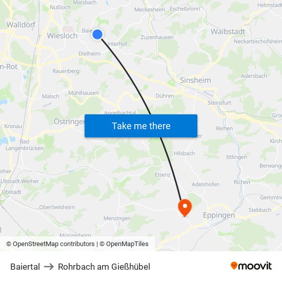 Baiertal to Rohrbach am Gießhübel map