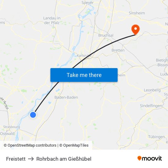 Freistett to Rohrbach am Gießhübel map