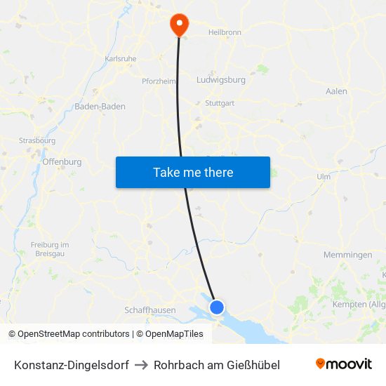 Konstanz-Dingelsdorf to Rohrbach am Gießhübel map