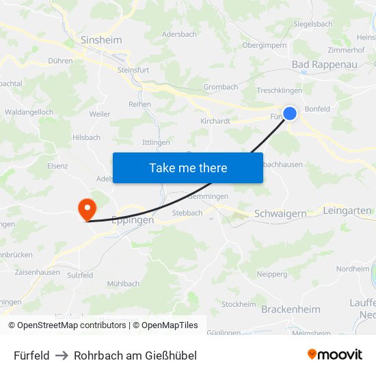 Fürfeld to Rohrbach am Gießhübel map