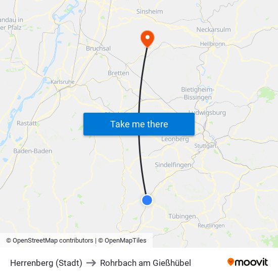 Herrenberg (Stadt) to Rohrbach am Gießhübel map