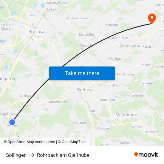 Söllingen to Rohrbach am Gießhübel map