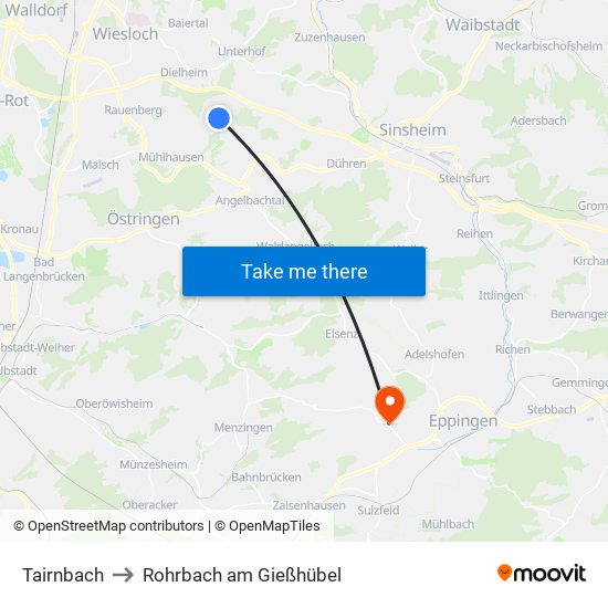 Tairnbach to Rohrbach am Gießhübel map