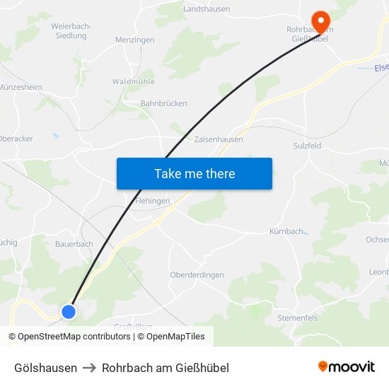 Gölshausen to Rohrbach am Gießhübel map