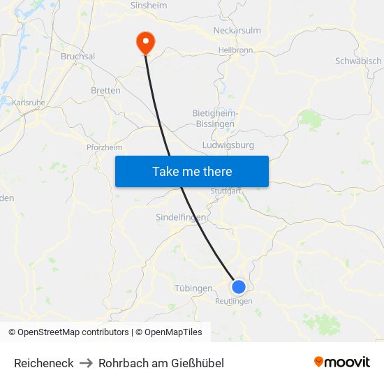 Reicheneck to Rohrbach am Gießhübel map