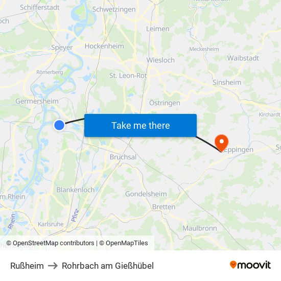 Rußheim to Rohrbach am Gießhübel map