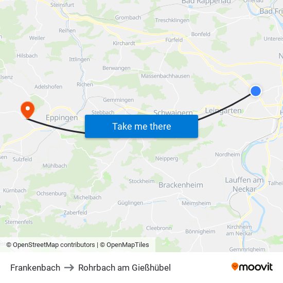 Frankenbach to Rohrbach am Gießhübel map