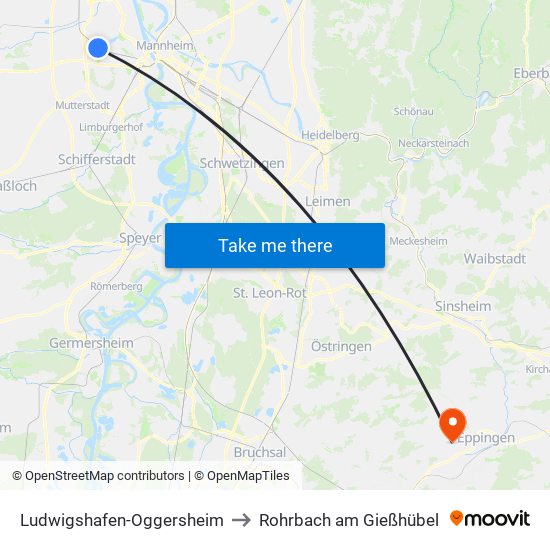 Ludwigshafen-Oggersheim to Rohrbach am Gießhübel map