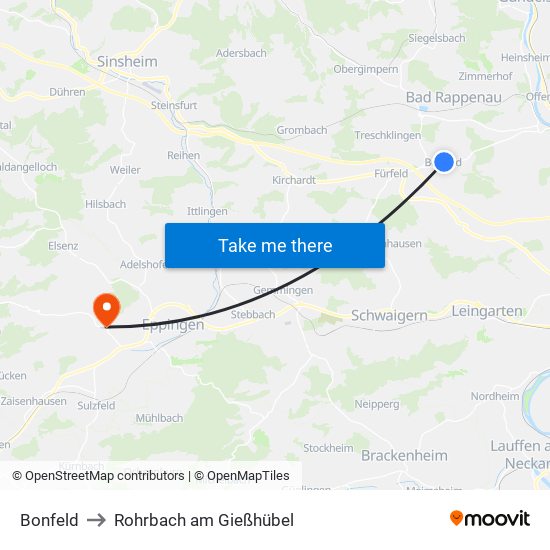 Bonfeld to Rohrbach am Gießhübel map