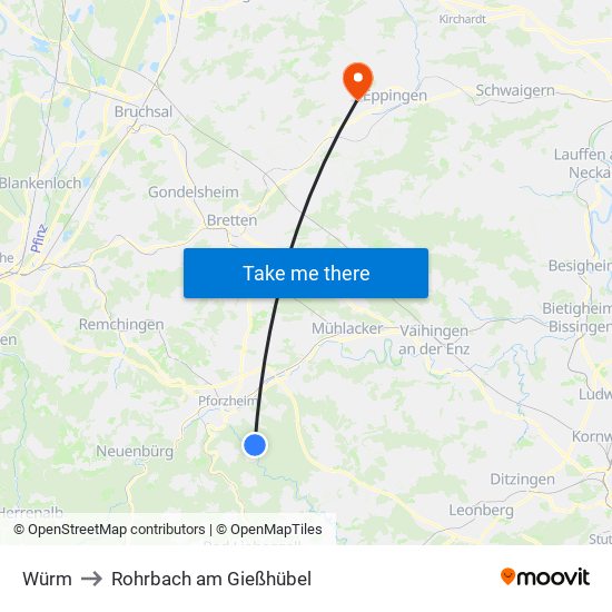 Würm to Rohrbach am Gießhübel map