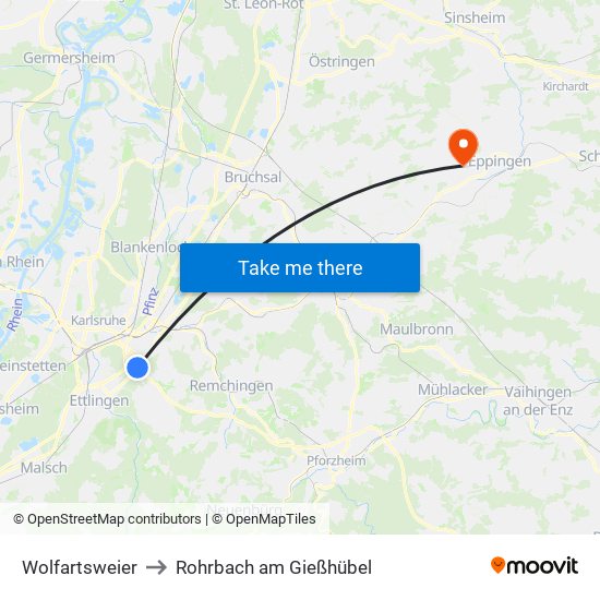 Wolfartsweier to Rohrbach am Gießhübel map