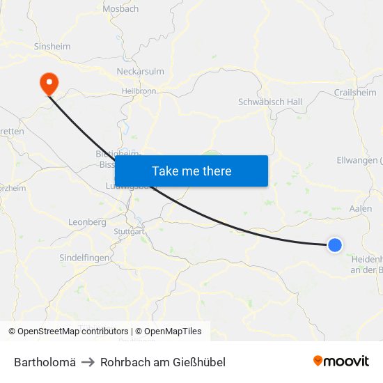 Bartholomä to Rohrbach am Gießhübel map