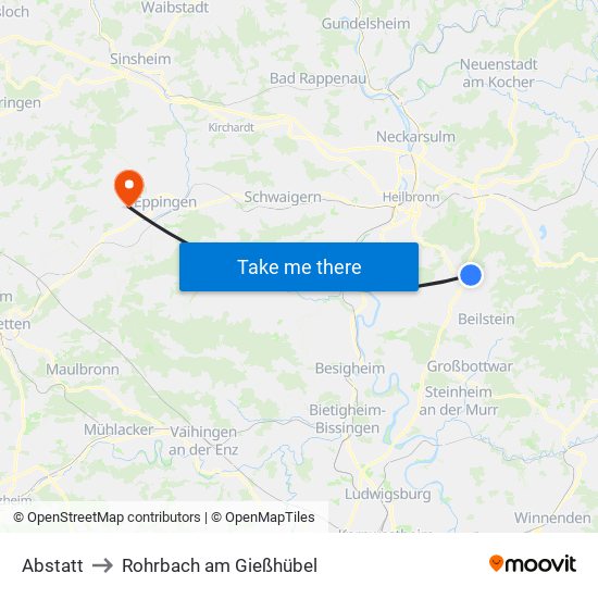 Abstatt to Rohrbach am Gießhübel map