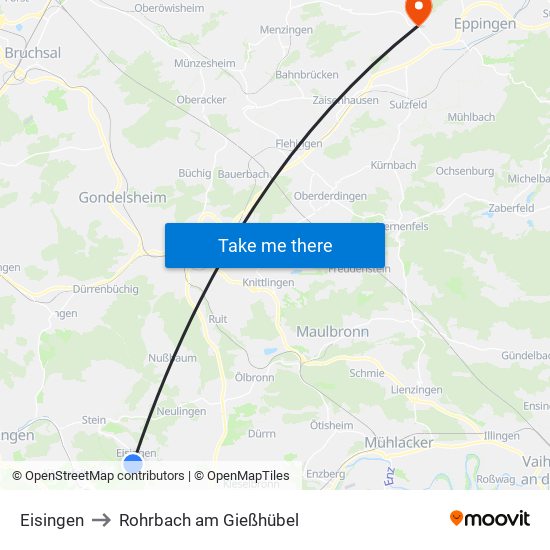 Eisingen to Rohrbach am Gießhübel map