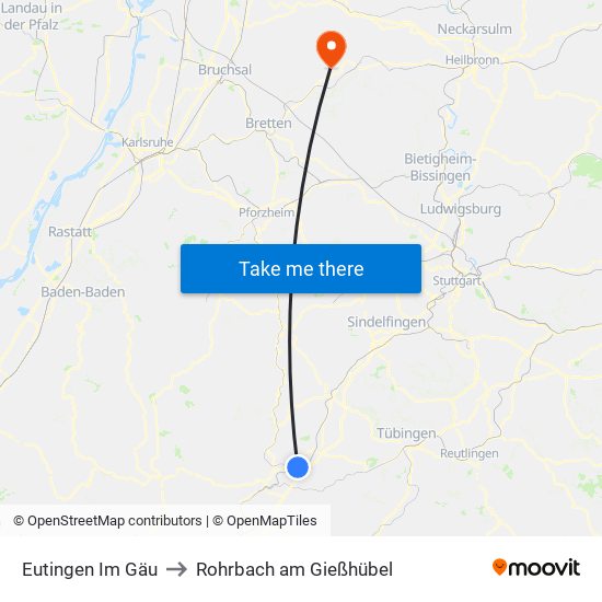 Eutingen Im Gäu to Rohrbach am Gießhübel map