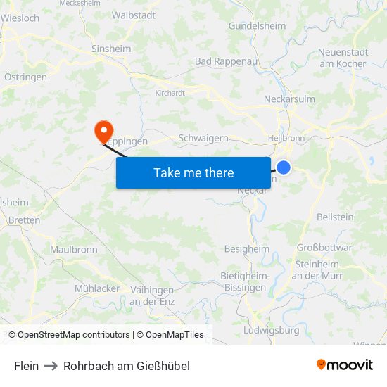 Flein to Rohrbach am Gießhübel map