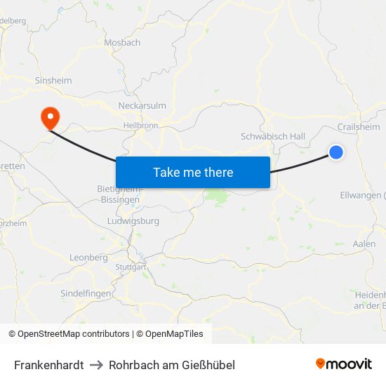 Frankenhardt to Rohrbach am Gießhübel map