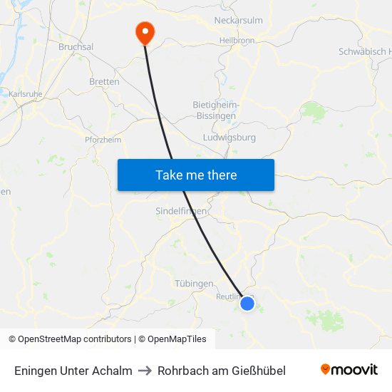 Eningen Unter Achalm to Rohrbach am Gießhübel map