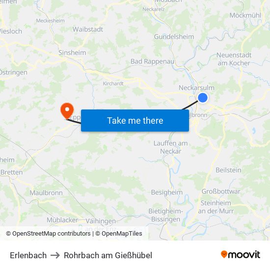 Erlenbach to Rohrbach am Gießhübel map