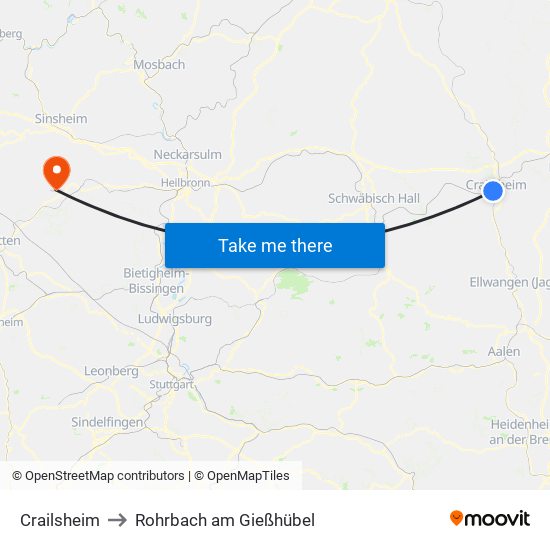 Crailsheim to Rohrbach am Gießhübel map