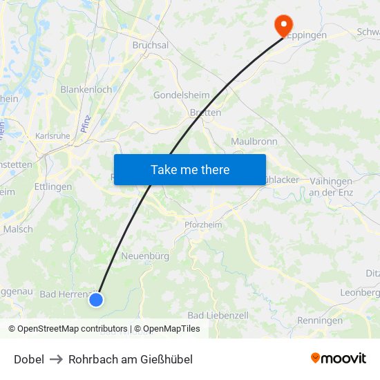 Dobel to Rohrbach am Gießhübel map