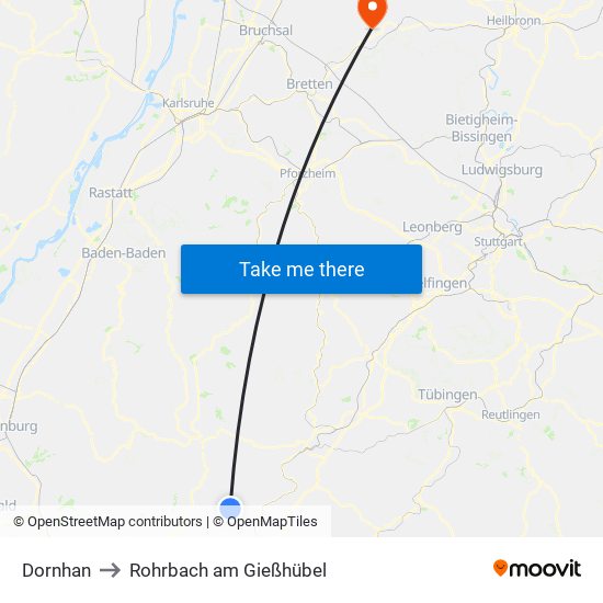 Dornhan to Rohrbach am Gießhübel map