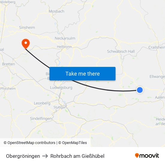 Obergröningen to Rohrbach am Gießhübel map