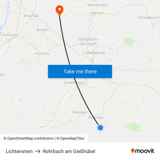 Lichtenstein to Rohrbach am Gießhübel map