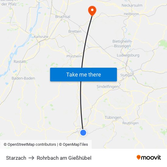 Starzach to Rohrbach am Gießhübel map