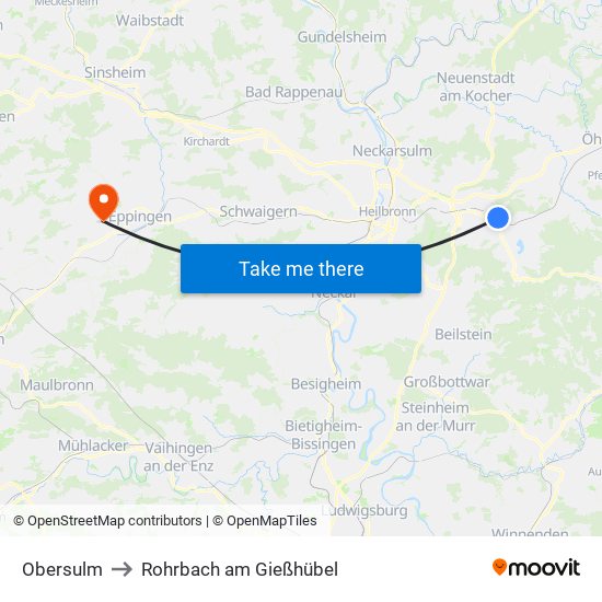 Obersulm to Rohrbach am Gießhübel map