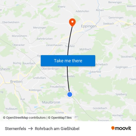 Sternenfels to Rohrbach am Gießhübel map
