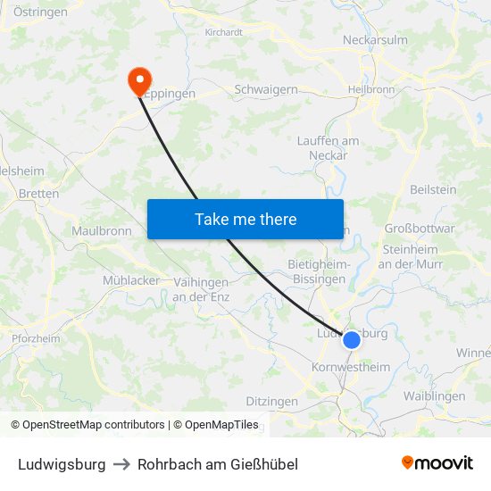 Ludwigsburg to Rohrbach am Gießhübel map