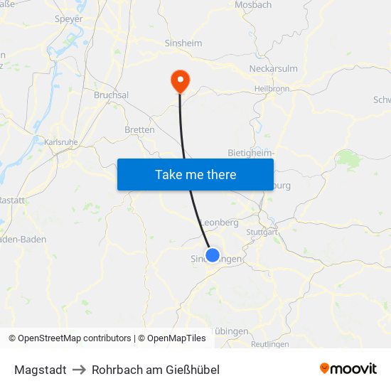 Magstadt to Rohrbach am Gießhübel map