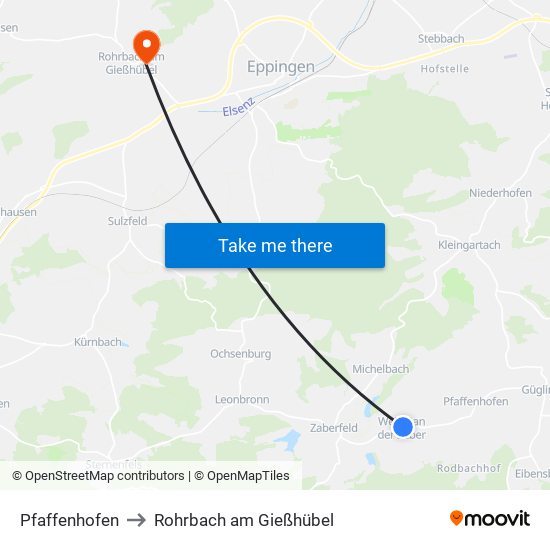 Pfaffenhofen to Rohrbach am Gießhübel map