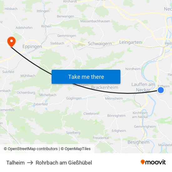 Talheim to Rohrbach am Gießhübel map