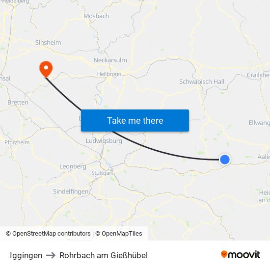 Iggingen to Rohrbach am Gießhübel map