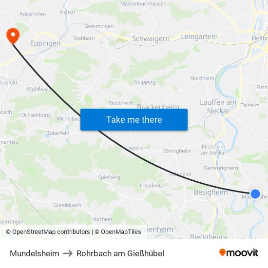 Mundelsheim to Rohrbach am Gießhübel map