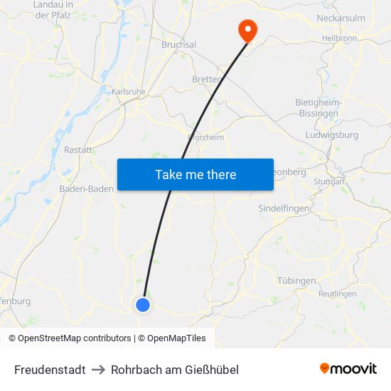 Freudenstadt to Rohrbach am Gießhübel map