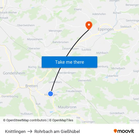 Knittlingen to Rohrbach am Gießhübel map