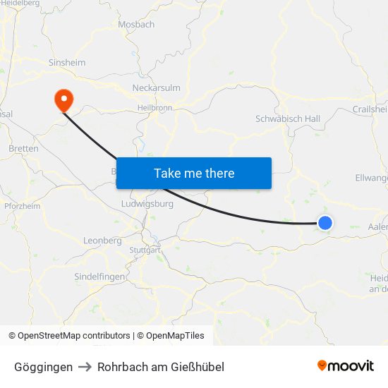 Göggingen to Rohrbach am Gießhübel map