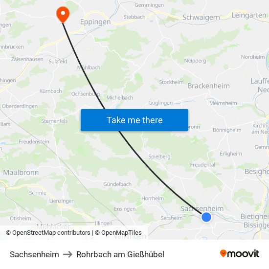 Sachsenheim to Rohrbach am Gießhübel map