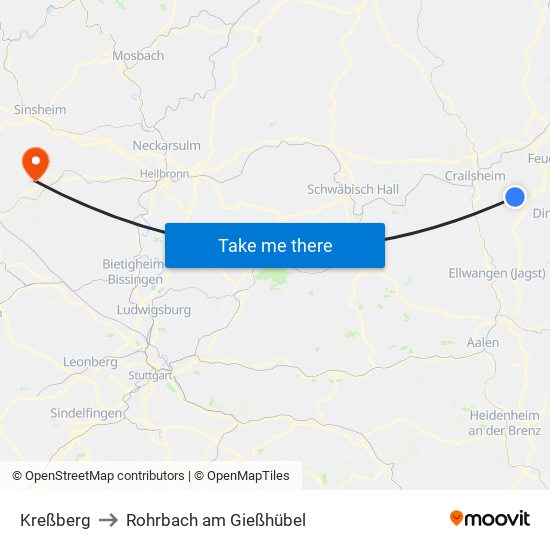 Kreßberg to Rohrbach am Gießhübel map